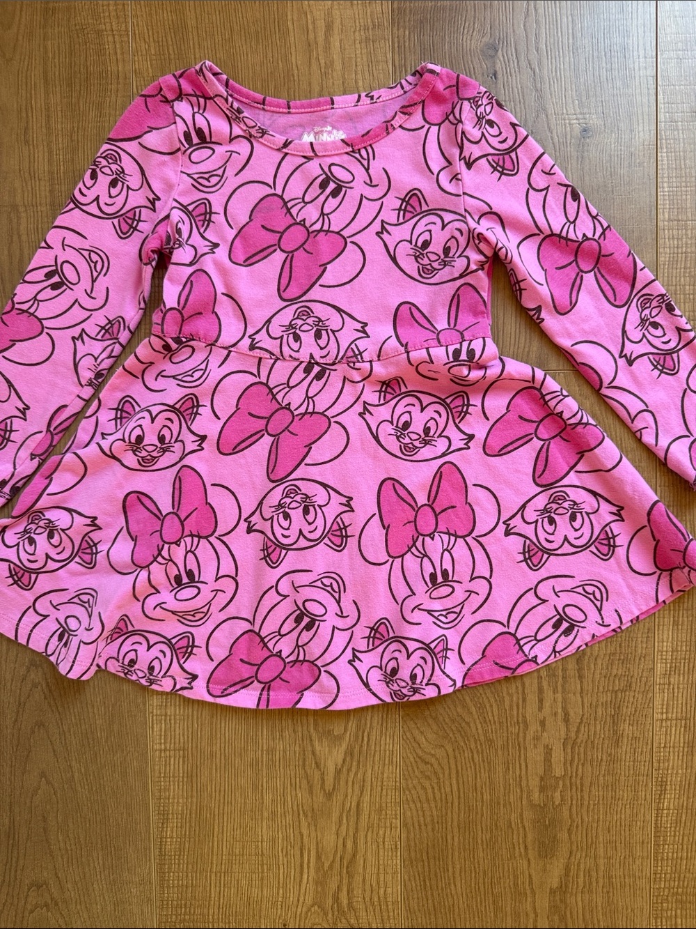 Girls Pink Minnie Mouse Long-Sleeve Skater Dress